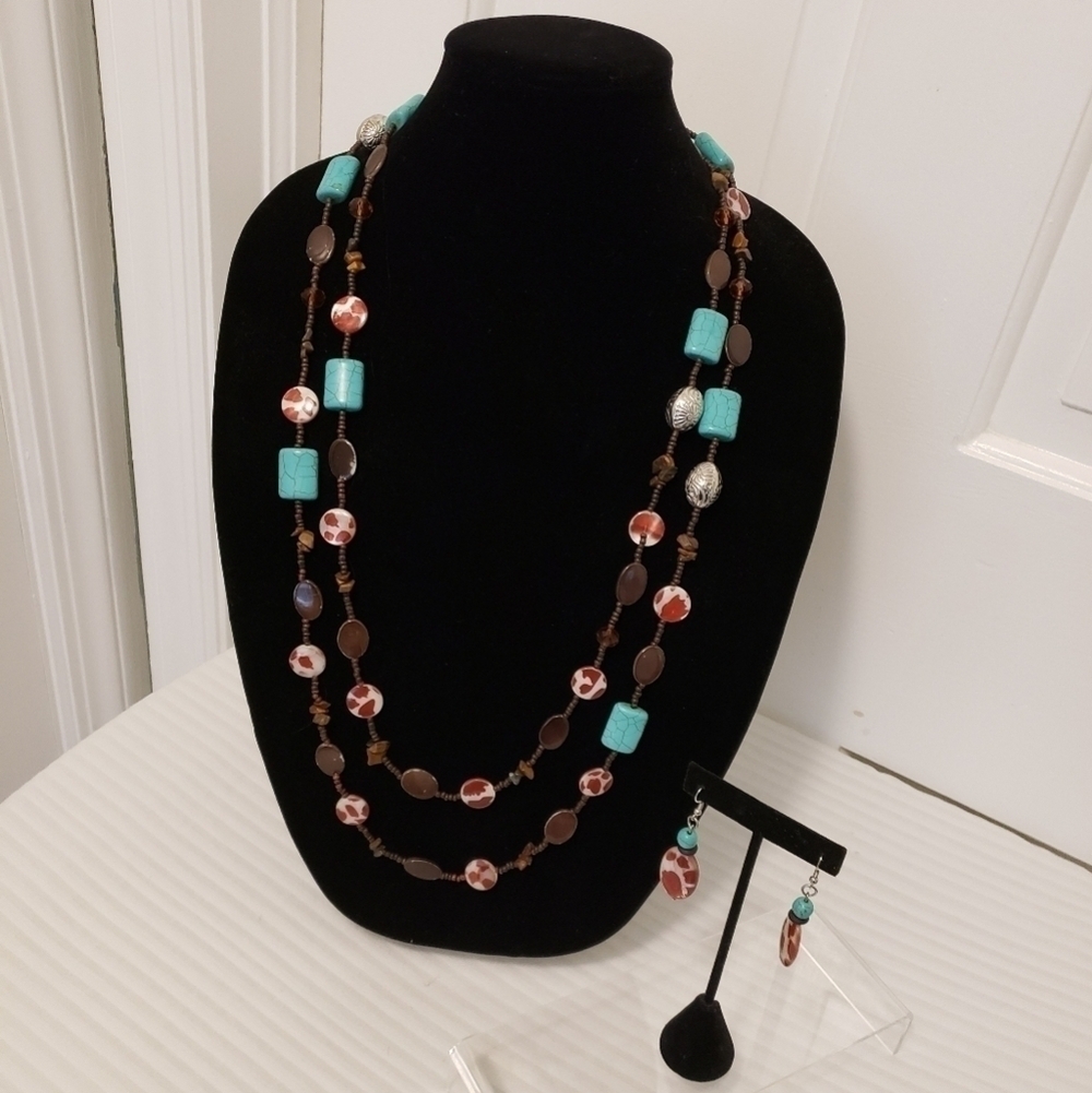 Fashion Jewelry Beaded Necklace & Earrings Set, boho, versatile